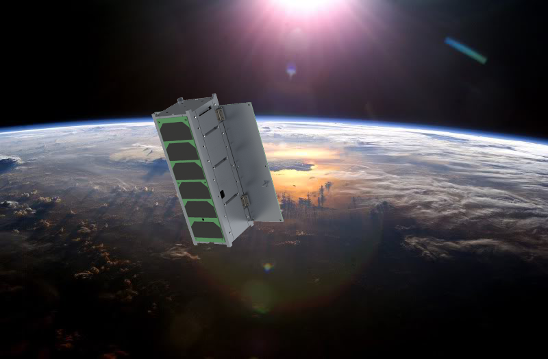 a TSAT satellite prototype floats in orbit over the earth