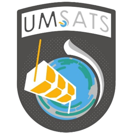 a UMSATS satellite prototype floats in orbit over the earth as a University of Manitoba mission patch