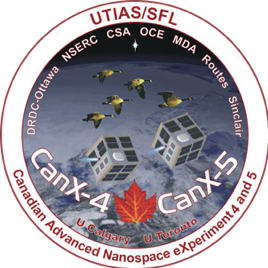 two cubesats fly with a V of canadian geese for the University of Toronto mission patch.